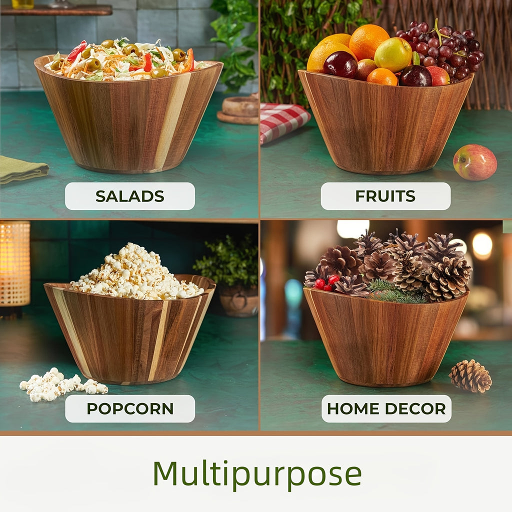 Spacious Acacia Wave Salad Bowl, a Handcrafted Wooden Bowl Perfect for Serving Vegetables, Fruits, And More - a Stylish Addition to Modern Rustic Home Decor