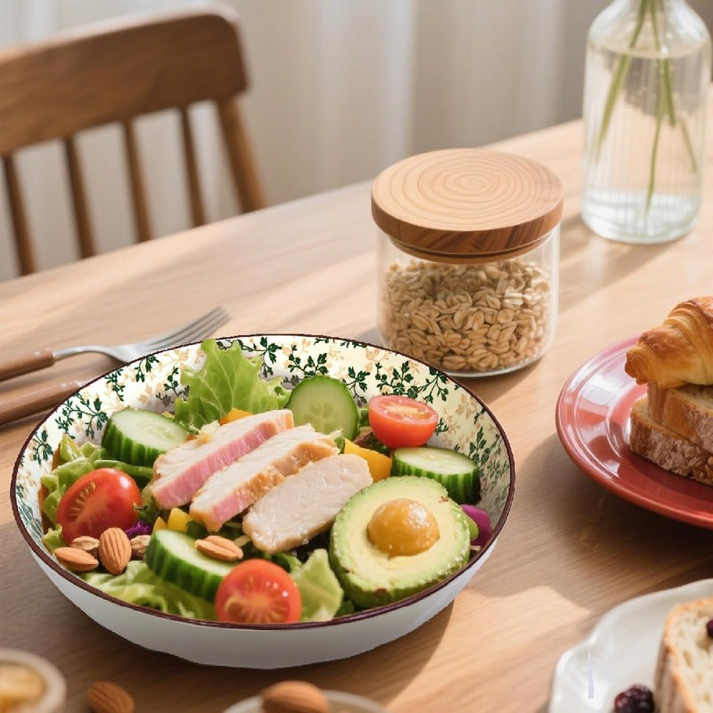 75 Oz Serving Bowls in Bohemian Design, Large Porcelain Dishes Ideal for Entertaining at Parties. Perfect for Serving Soup, Salad, Pasta, Fruit, Or Chips, with a Diameter of 10.3 Inches in Orange And Beige.