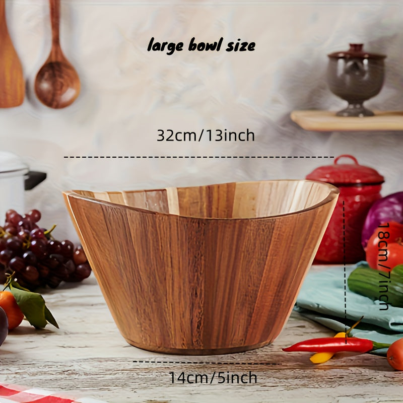 Spacious Acacia Wave Salad Bowl, a Handcrafted Wooden Bowl Perfect for Serving Vegetables, Fruits, And More - a Stylish Addition to Modern Rustic Home Decor