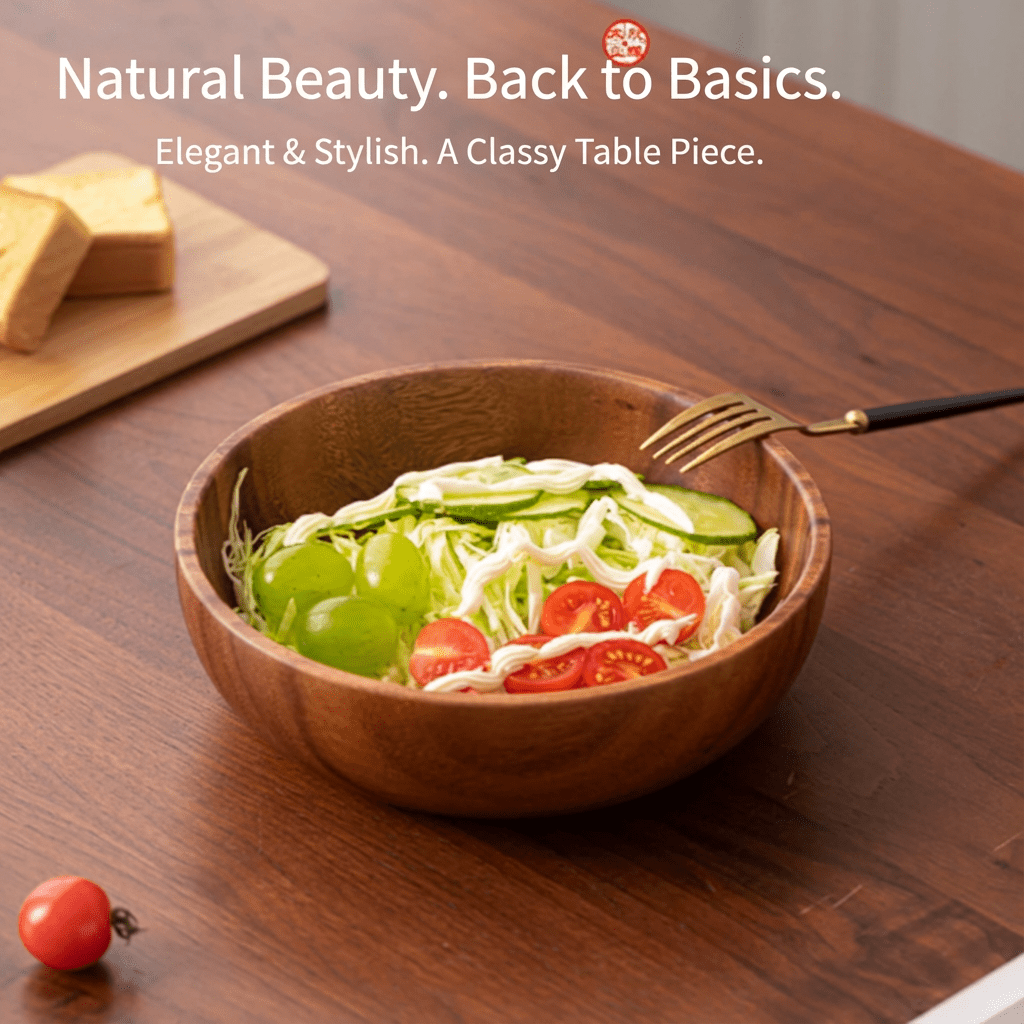 LDQ Acacia Wood Bowl, a Stylish Container for Snacks And Salads, Perfect for Serving Fruits And Greens, Featuring a Smooth Natural End Suitable for Both Casual And Formal Occasions