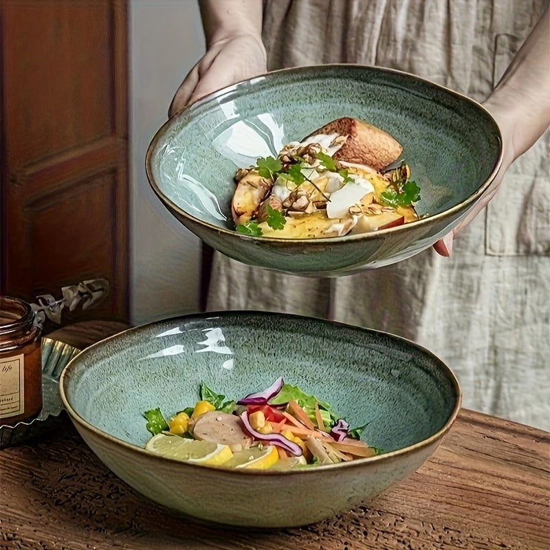 2pcs 8-Inch\u002F30.43oz Unique Ceramic Salad Bowls - Irregular Glaze Design, Perfect for Noodles and Cakes, Adds Vibrancy to Meals, Ideal for Restaurants and Home Use