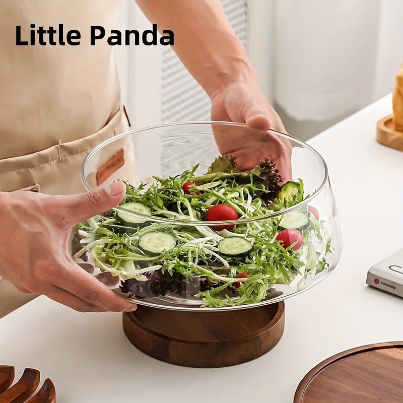 Large Glass Salad Bowl Large Round Glass Salad Bowl Handmade with Spoon & Lid | Nordic Mixing Bowl for Home or Restaurant, Fruit Dessert Serving, Decorative Lid, Glass Dish