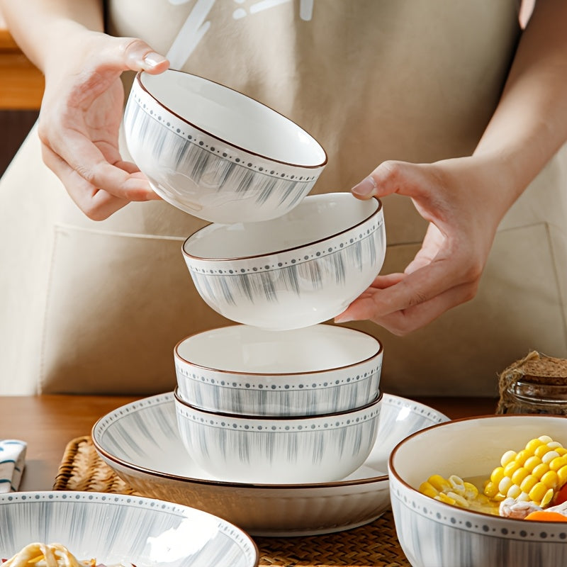 24\u002F45pcs Ceramic Tableware Set, Simple And High-end, with Edge Line Design, Including Rice Bowl, Flavor Dish, Plate, Soup Bowl, Can Hold Rice, Salad, Turkey And Other Food, Suitable for Kitchen, Restaurant, Hotel, Christmas, New Year Gifts