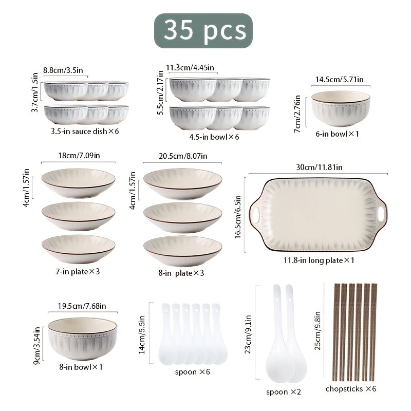 24\u002F45pcs Ceramic Tableware Set, Simple And High-end, with Edge Line Design, Including Rice Bowl, Flavor Dish, Plate, Soup Bowl, Can Hold Rice, Salad, Turkey And Other Food, Suitable for Kitchen, Restaurant, Hotel, Christmas, New Year Gifts