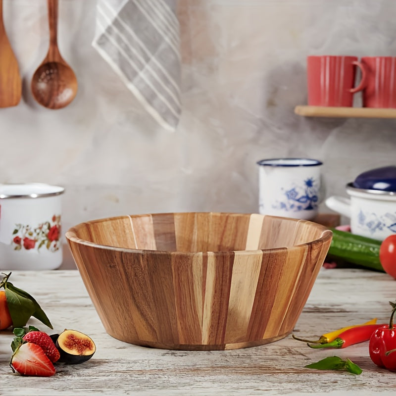 Set of Wooden Salad Bowls, Large Serving Bowl Made of Acacia Wood for Fruits, Salads, Vegetables, And More, Crafted by Hand