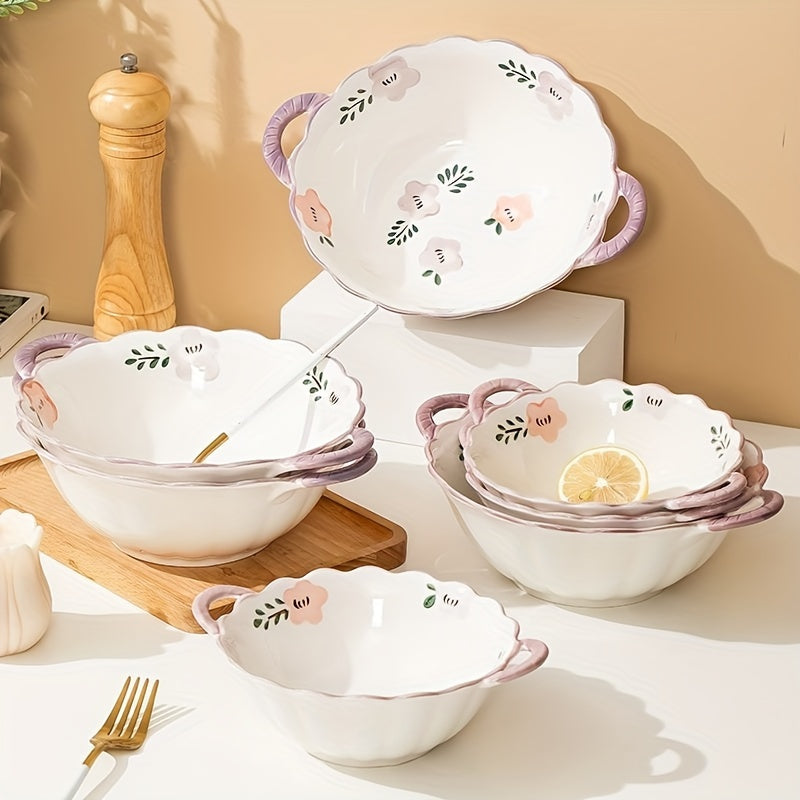 Purple Double-Handled Bowls Two Purple Double-Handled Bowls Suitable for Mashed Potatoes, Salads, Desserts, And Soups, Designed to Prevent Burns And Safe for Microwave, Oven, And Refrigerator Use