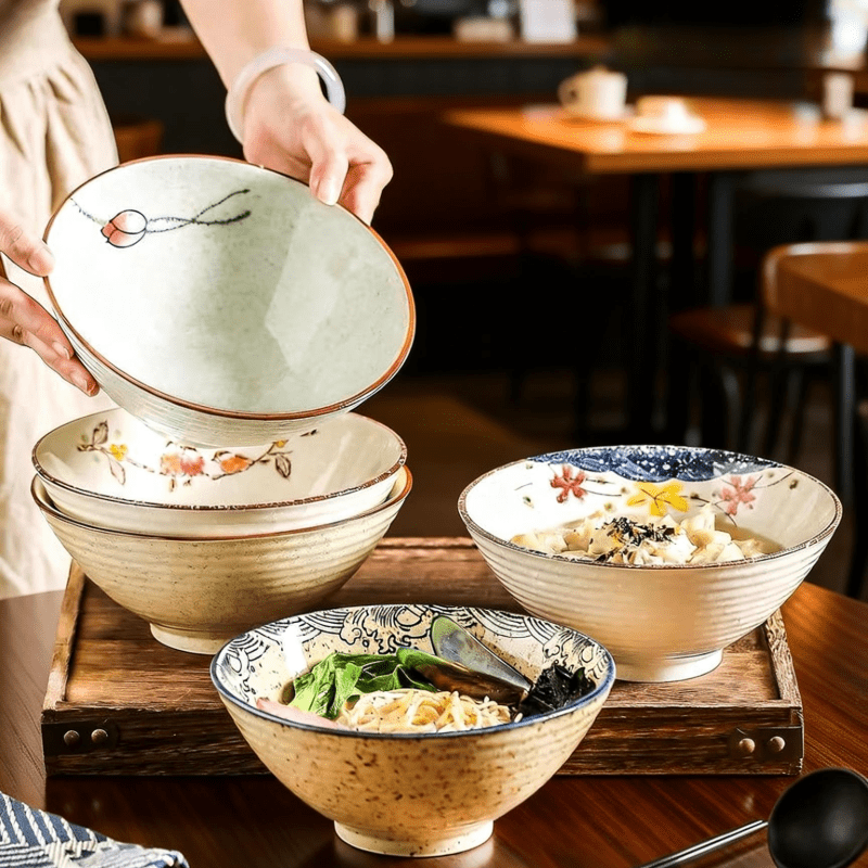 2pcs Large Japanese Ceramic Ramen Bowls with Underglaze Color - Heavy-Duty Soup Noodle Bowls Suitable for Home, Restaurants, Ramen, Housewarming Gifts & Japanese Dining Parties