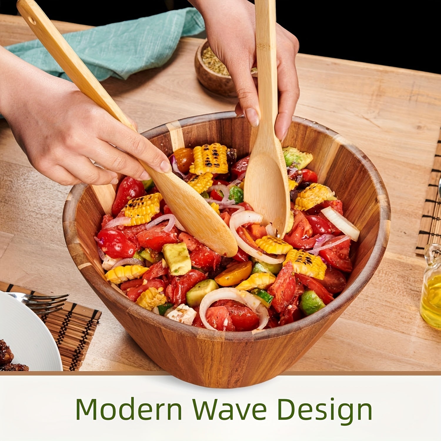 Spacious Acacia Wave Salad Bowl, a Handcrafted Wooden Bowl Perfect for Serving Vegetables, Fruits, And More - a Stylish Addition to Modern Rustic Home Decor