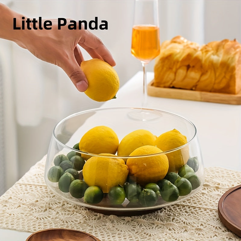 Large Glass Salad Bowl Large Round Glass Salad Bowl Handmade with Spoon & Lid | Nordic Mixing Bowl for Home or Restaurant, Fruit Dessert Serving, Decorative Lid, Glass Dish