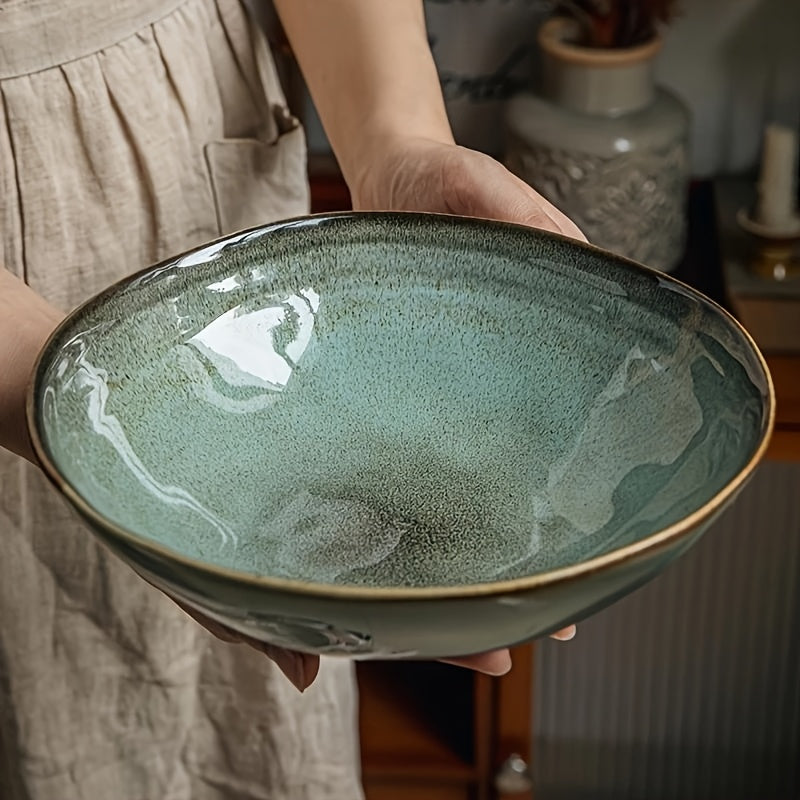 2pcs 8-Inch\u002F30.43oz Unique Ceramic Salad Bowls - Irregular Glaze Design, Perfect for Noodles and Cakes, Adds Vibrancy to Meals, Ideal for Restaurants and Home Use