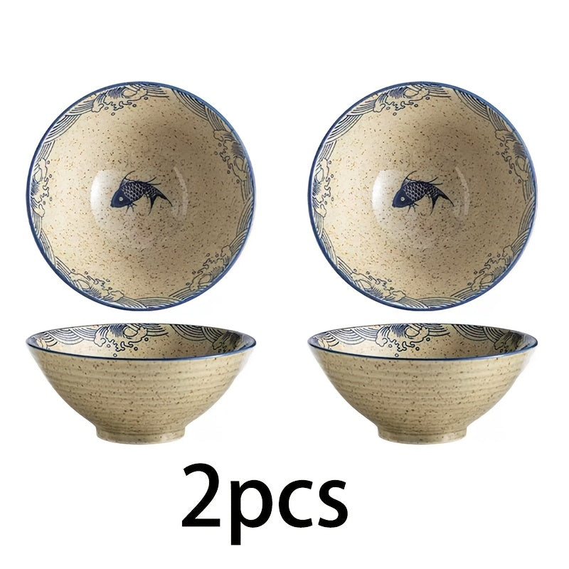 2pcs Large Japanese Ceramic Ramen Bowls with Underglaze Color - Heavy-Duty Soup Noodle Bowls Suitable for Home, Restaurants, Ramen, Housewarming Gifts & Japanese Dining Parties