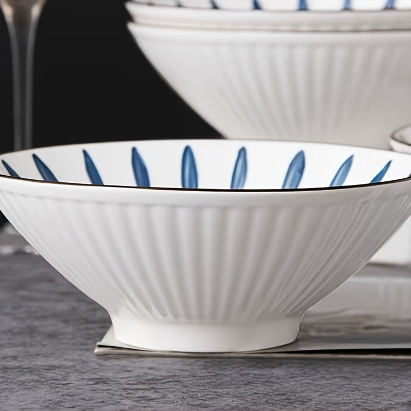Set of Four Premium Ceramic Bowls Featuring a Distinctive Design, Perfect for Serving Large Portions of Traditional Japanese Ramen Soup in a Retro Style