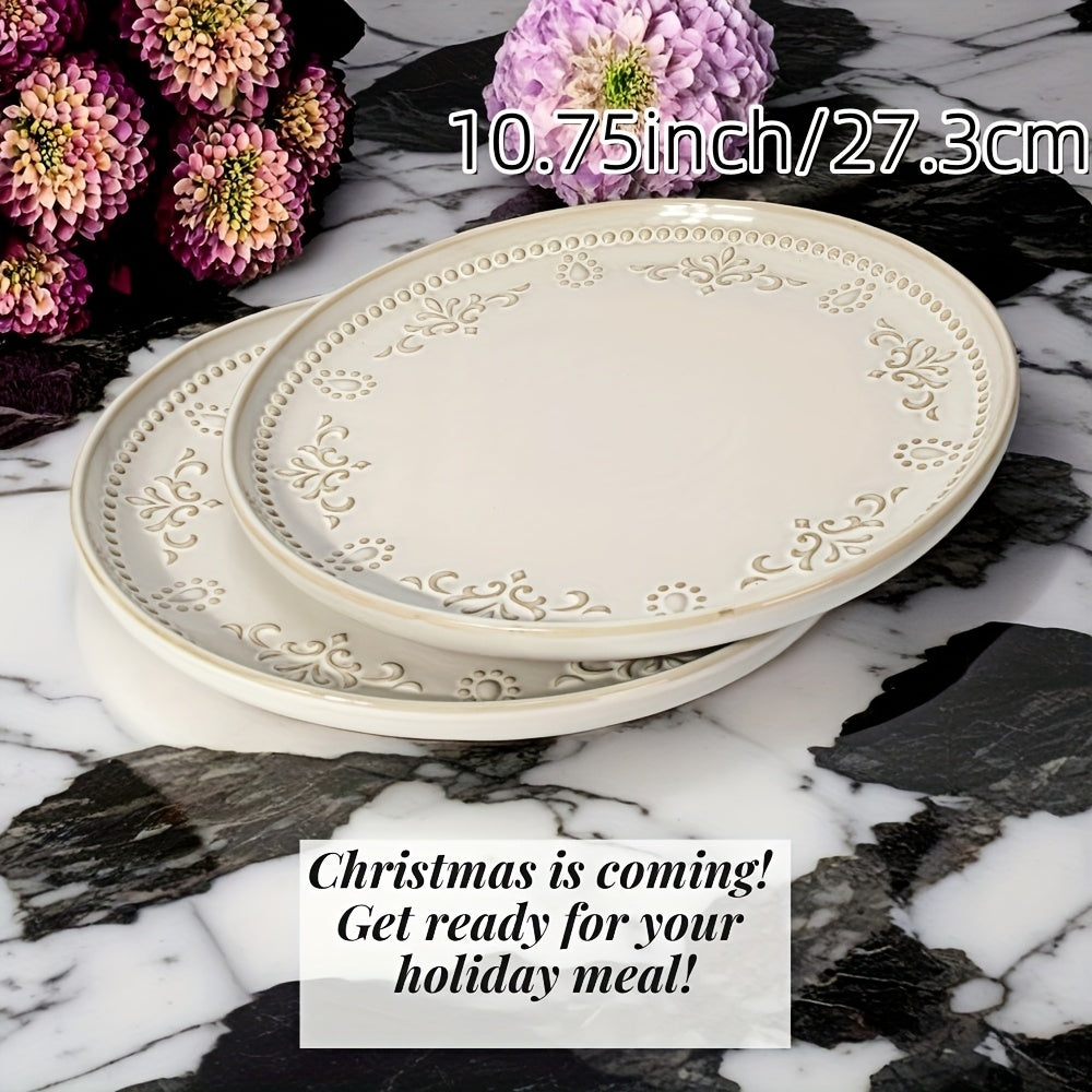 Artena Embossed Ceramic 2 Artena Embossed Ceramic Dinner Plates | 10.75 & 8.5 Inches | Ideal for Salads, Desserts, Steaks | Gift for Christmas, Thanksgiving, Halloween, Mother's Day, Housewarmings