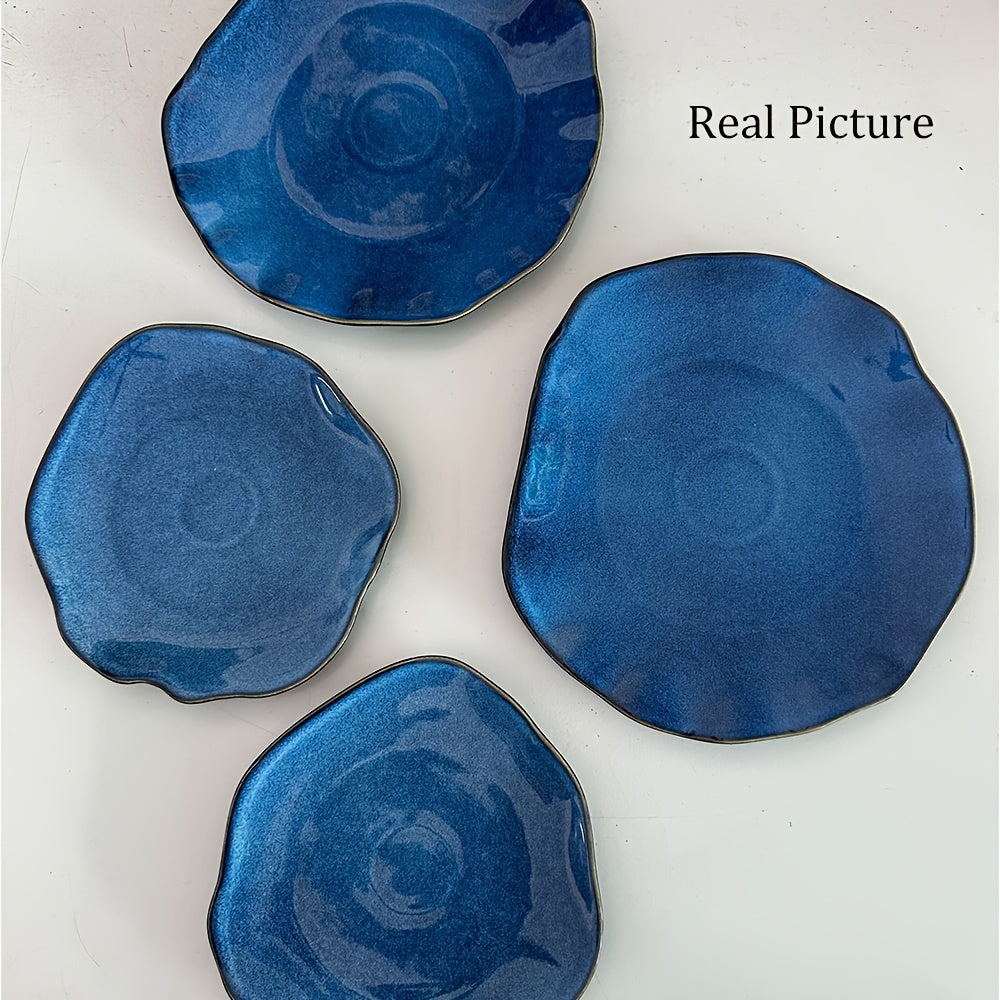 4pcs Japanese Ceramic Plate 4pcs Japanese Ceramic Flat Steak Plate | Irregular Dish Restaurant Wholesale Dishes