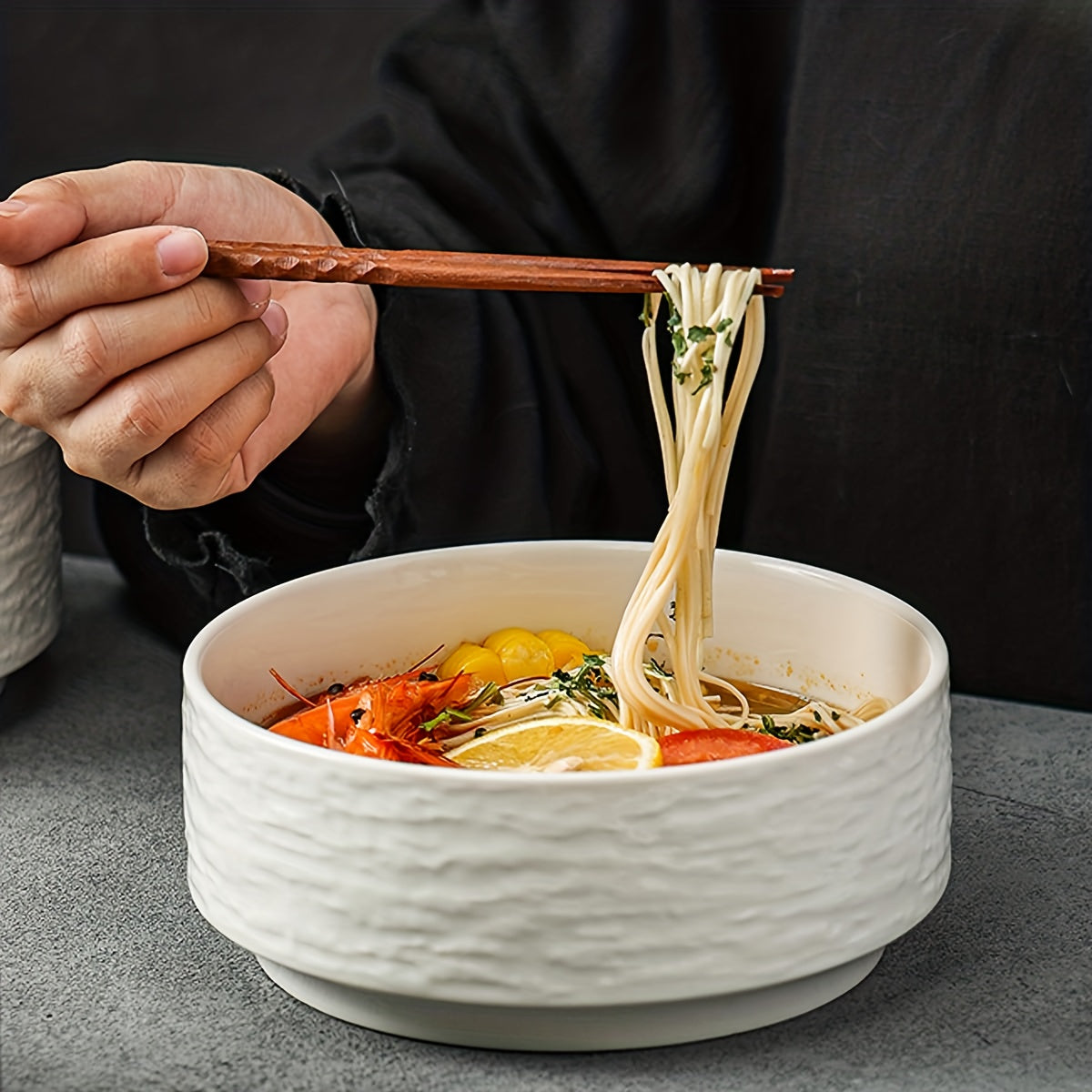 2pcs Rock-patterned Bowl, Hotel-specific Ceramic Bowl, High-end And Simple Style Rice Bowl, Hot Bowl, Snack Bowl, Dessert Bowl, Black + White, Deep-mouthed Ceramic Bowl, Simple And Creative Household Tableware That Can Be Heated In A Microwave