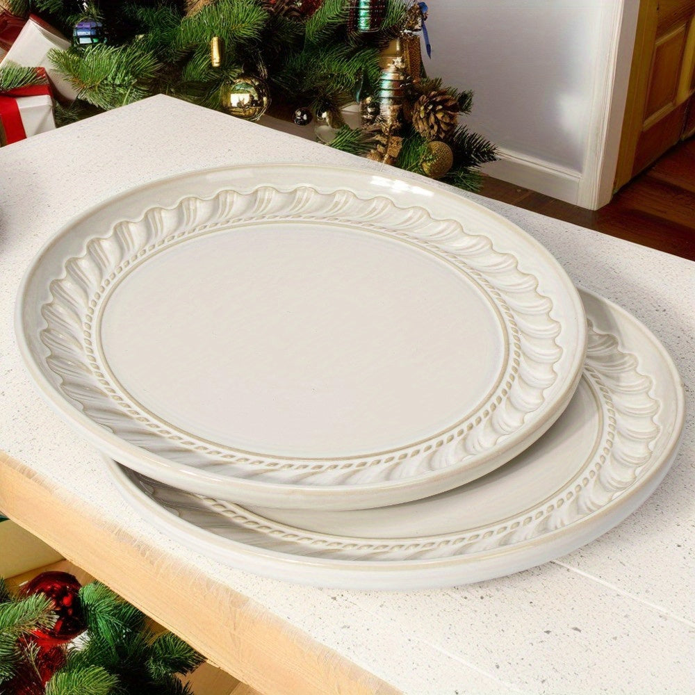 2pcs Ceramic Artena Dinner Plates Set, Embossed Design, 10.75\