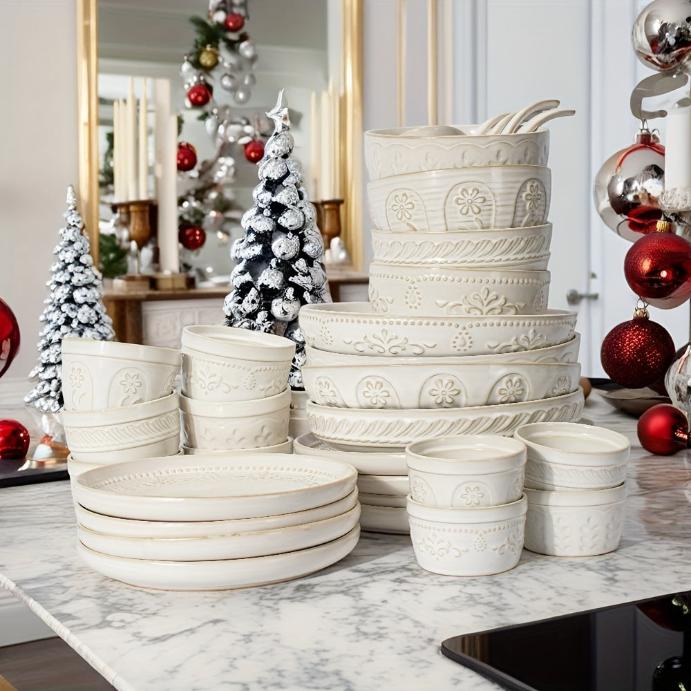 Artena Embossed Ceramic 2 Artena Embossed Ceramic Dinner Plates | 10.75 & 8.5 Inches | Ideal for Salads, Desserts, Steaks | Gift for Christmas, Thanksgiving, Halloween, Mother's Day, Housewarmings